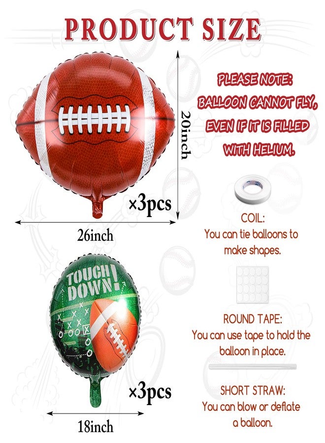 KHC-KHF Rugby-Balloon Football-Balloon 6Pcs 26 & 18 inch Football Foil Balloons Sports Party Decor Game Day Birthday School Tailgate Team Celebration Supply - Image 3